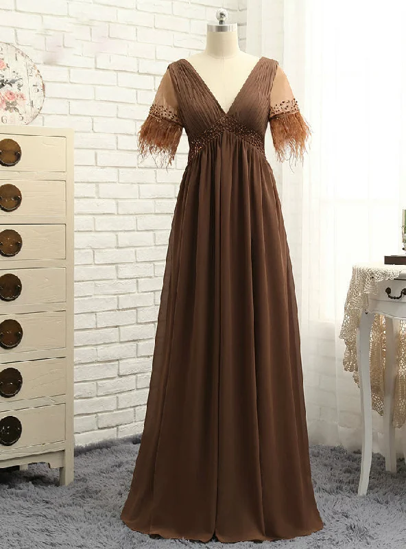women's wrap dressesCheap Brown Mother Of The Bride Dresses A-line V-neck Chiffon