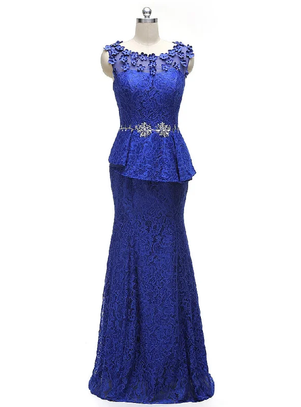 Floor-Length DressElegant Royal Blue A-line Half Sleeves Lace Mother Of The Bride Dresses