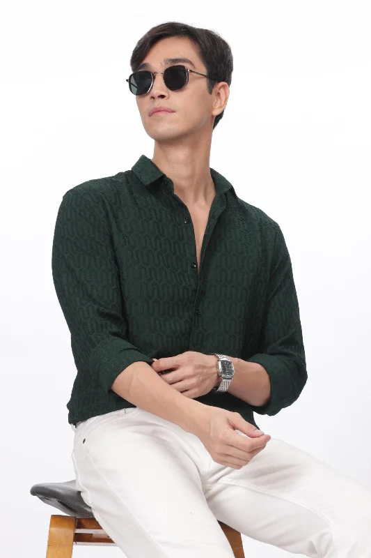Men's Cufflink-Ready Shirts for Formal EventsEmerald Green - Modern Fit Textured Shirt Men's Cufflink-Ready Shirts for Formal EventsEmerald Green - Modern Fit Textured Shirt
