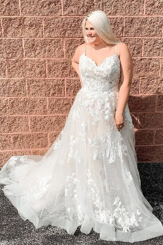 Flutter-Sleeve DressChic Spaghetti Straps Long Flowy Wedding Dresses Bridal Dresses Y0159