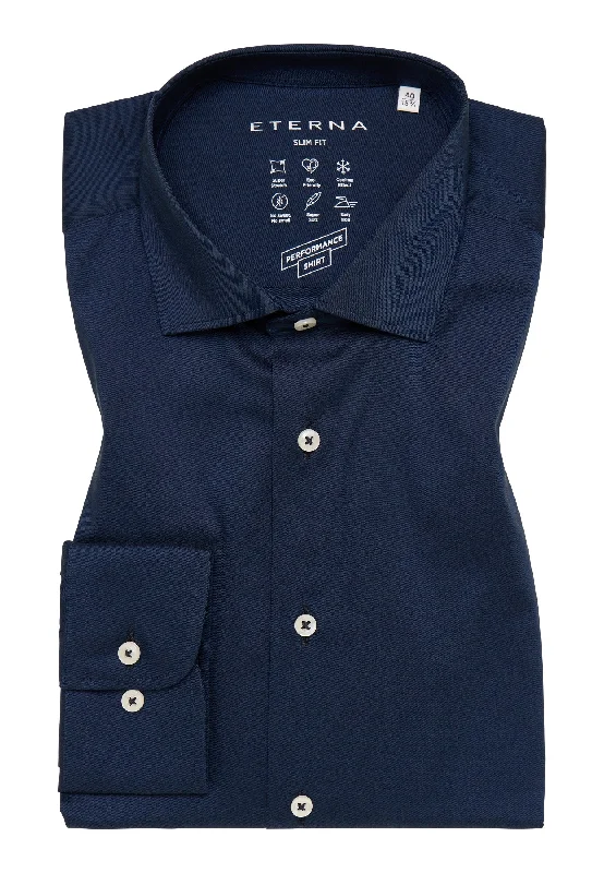 Men's Tailored Shirts for a Sharp Appearance'Performance Shirt' in Navy - Slim Fit Dress Shirt with Kent Collar by Eterna 1863 Men's Tailored Shirts for a Sharp Appearance'Performance Shirt' in Navy - Slim Fit Dress Shirt with Kent Collar by Eterna 1863