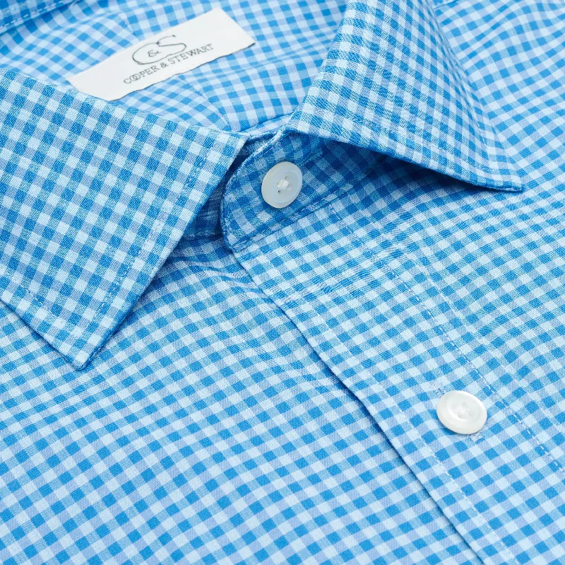 Breathable Men's Linen ShirtsTurquoise Filled Gingham Check Wrinkle-Free Cotton Dress Shirt with Spread Collar by Cooper & Stewart Breathable Men's Linen ShirtsTurquoise Filled Gingham Check Wrinkle-Free Cotton Dress Shirt with Spread Collar by Cooper & Stewart