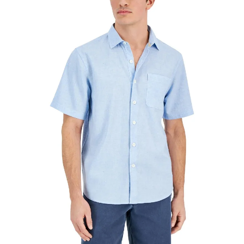 Layered Men's Henley ShirtsMens Solid Lyocell Button-Down Shirt