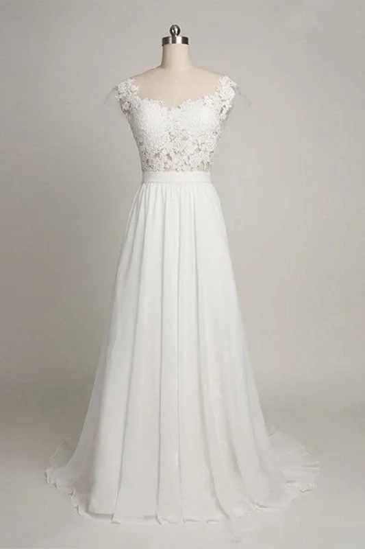 women's silk dressesSweetheart Cap Sleeves Long Lace Chiffon Wedding Dresses N028