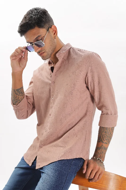 Stylish Men's Graphic T-ShirtsPeach Textured Party Wear Shirt