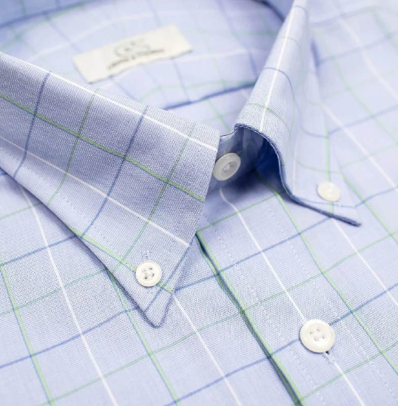 Men's Cowboy Shirts for Western StyleBlue and Green Windowpane Plaid Cotton Dress Shirt with Button-Down Collar by Cooper & Stewart Men's Cowboy Shirts for Western StyleBlue and Green Windowpane Plaid Cotton Dress Shirt with Button-Down Collar by Cooper & Stewart