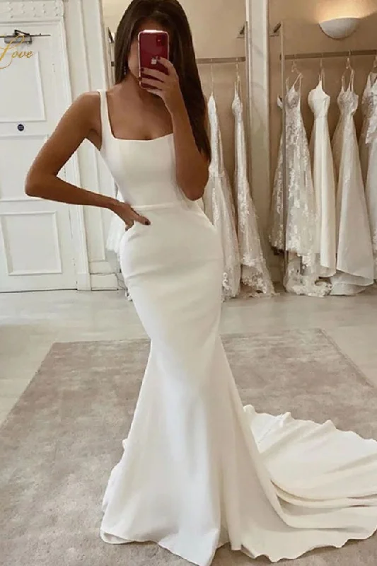 women's cotton dressesSquare Neckling Mermaid Long Wedding Dress Classy Bridal Gowns Y0112
