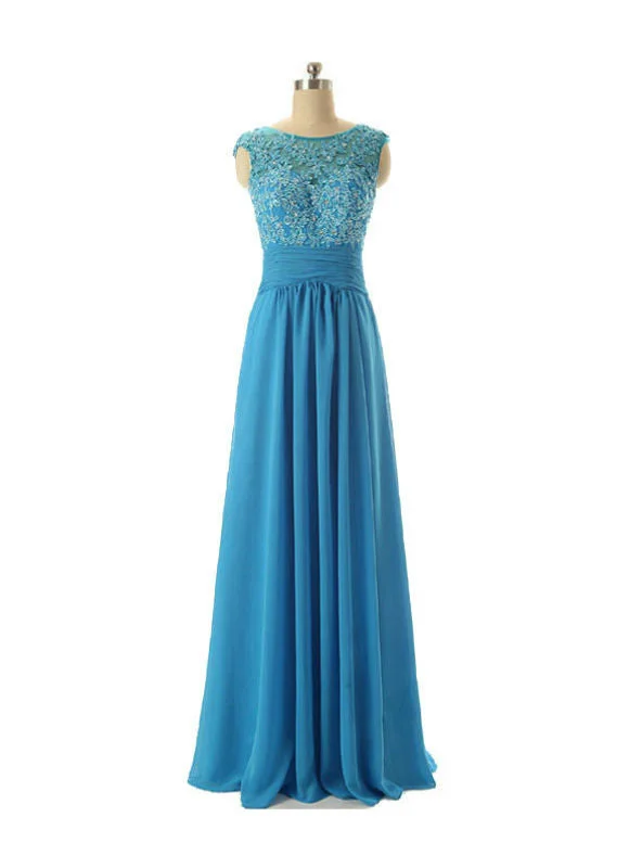 Knit DressCap Sleeve Lace Chiffon Floor Length Mother of The Bride Dress