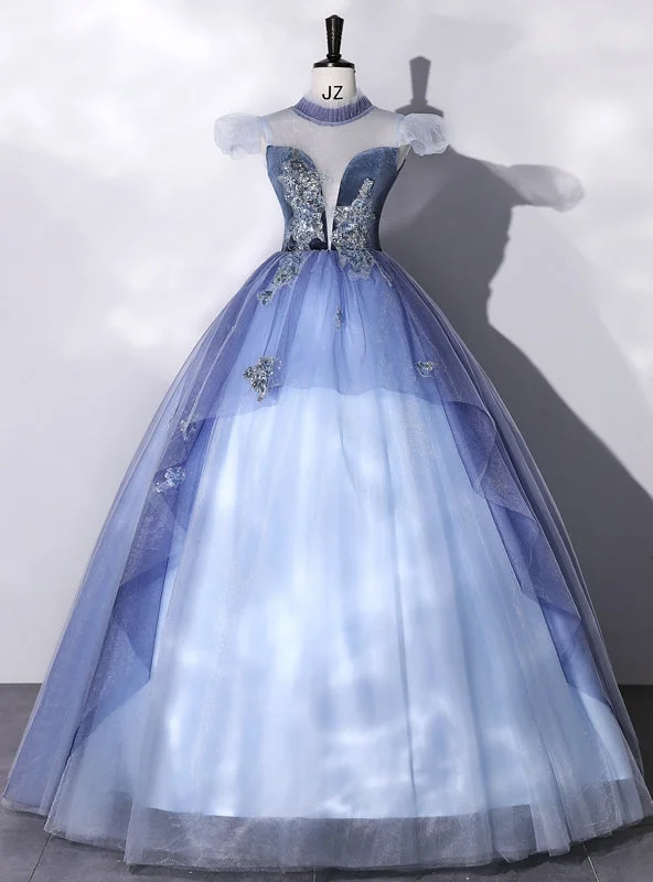 Cheetah Print DressBlue Tulle Appliques See Through Back Quinceanera Dress