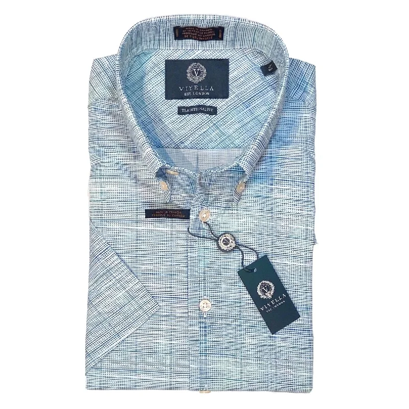 Men's Hawaiian Print Shirts for Luau PartiesBlue Short Sleeve Stretch Cotton Sport Shirt by Viyella Men's Hawaiian Print Shirts for Luau PartiesBlue Short Sleeve Stretch Cotton Sport Shirt by Viyella
