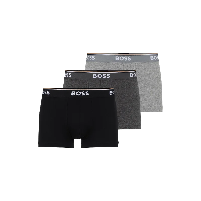 BOSS 3 Pack Power Cotton Stretch Trunks - Grey/Black Mix