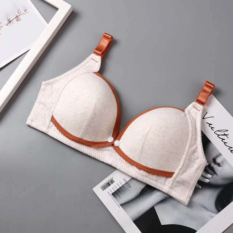 Breastfeeding Bra Natural Color Large Size Nursing Quality Cotton Mother Wireless Front Open Pregnant Women Wire Free