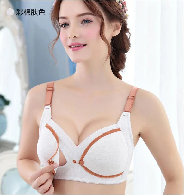 Breastfeeding Bra Natural Color Large Size Nursing Quality Cotton Mother Wireless Front Open Pregnant Women Wire Free