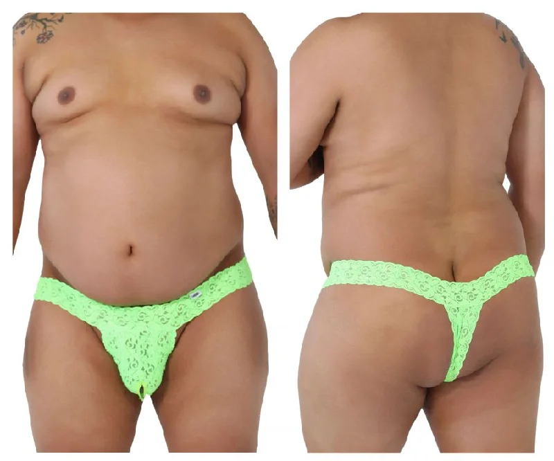 CandyMan 99315X  Peek a Boo Lace Thongs Hot Green Plus Sizes