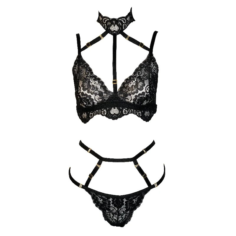 Cat Lady lace lingerie set black