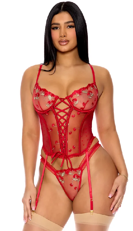 Bloom For You - Bustier Lingerie Set - Red