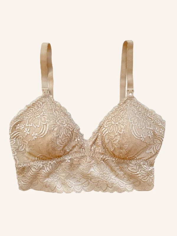 Floral Lace Organic Cotton Nursing Bralette 2.0 - Beige