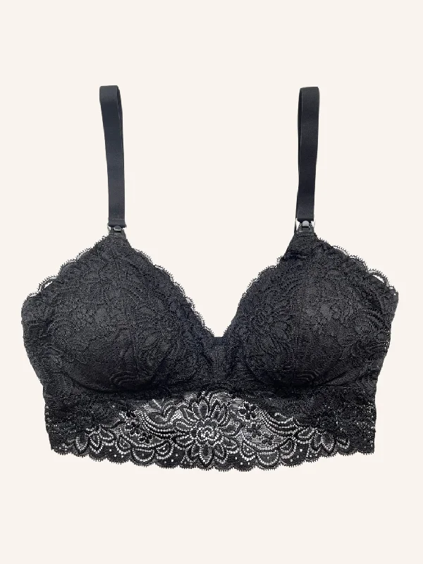 Floral Lace Organic Cotton Nursing Bralette 2.0 - Black