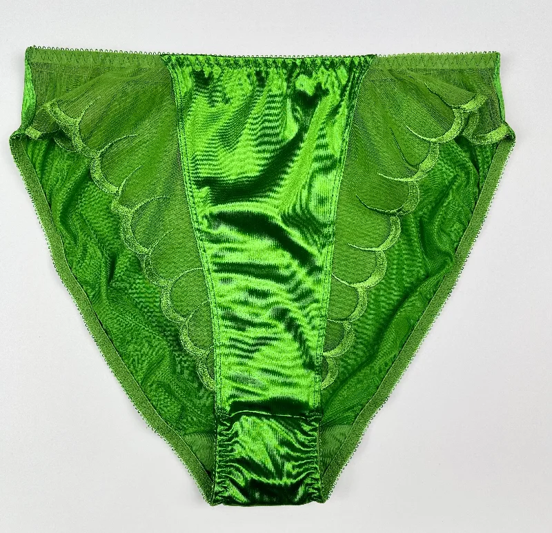 High Leg Satin Panty Mesh Accents