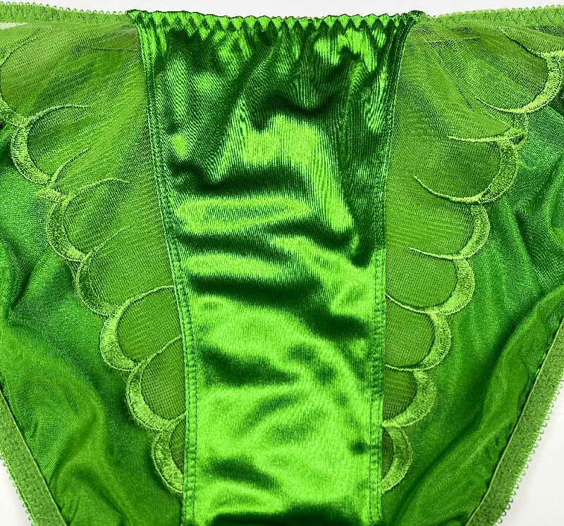 High Leg Satin Panty Mesh Accents