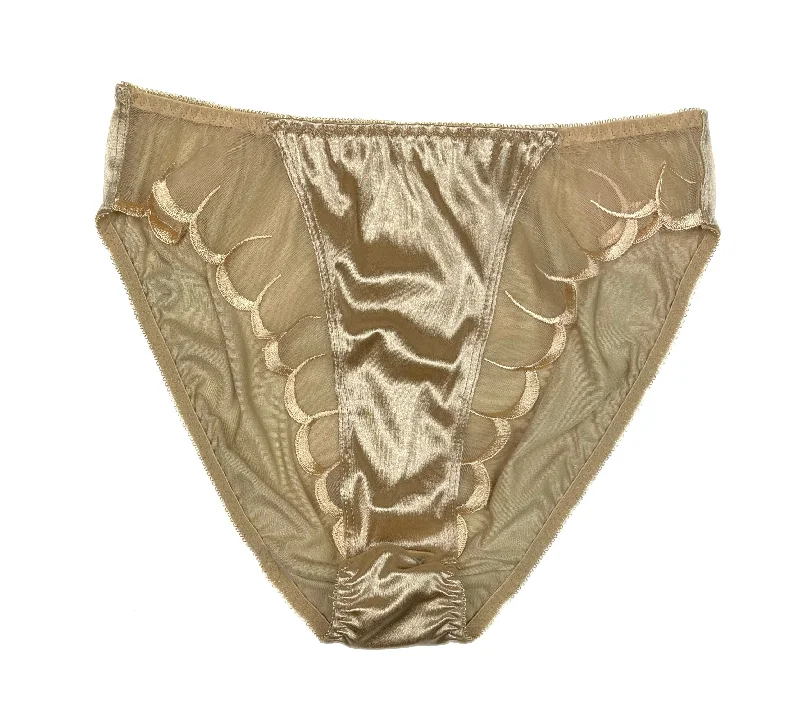 High Leg Satin Panty Mesh Trim