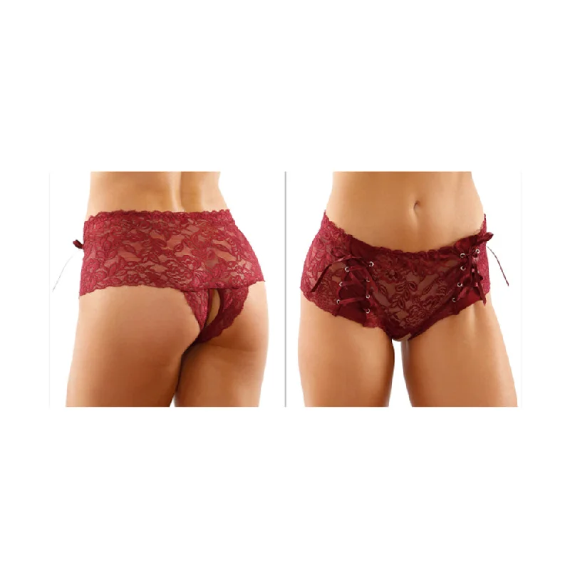 Magnolia Crotchless Boyshort With Lace-Up Panels L/Xl