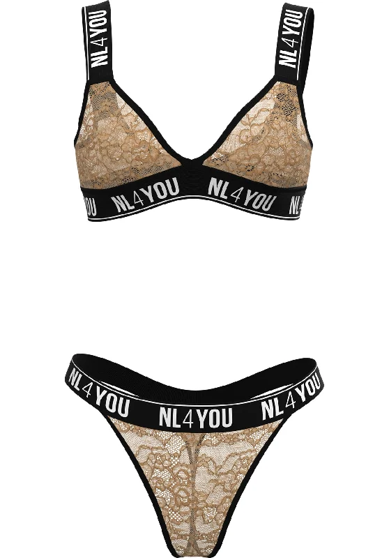 ""Caramel Lace"" - Triangle Lace Set of Bralette & Thong/Briefs