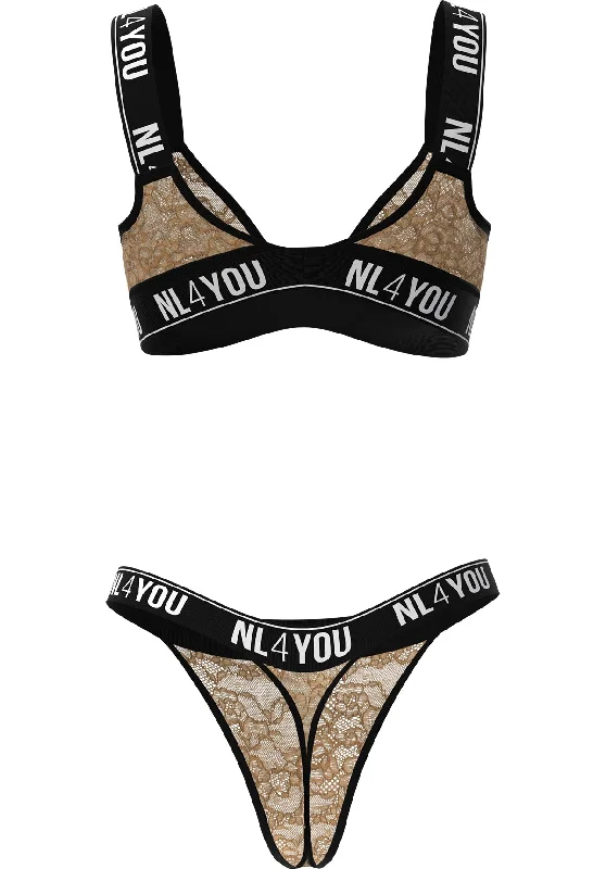 ""Caramel Lace"" - Triangle Lace Set of Bralette & Thong/Briefs