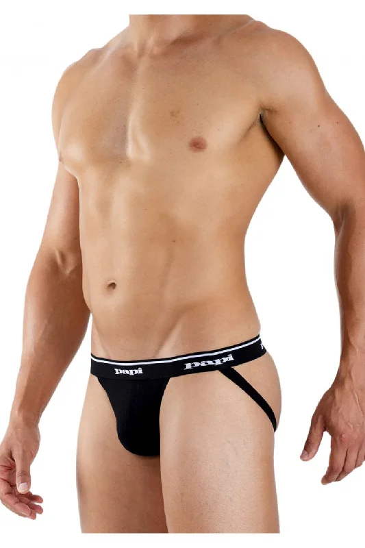 Papi 705910-962 3PK 1X1 Rib Jockstrap Color Black-Charcoal-Gray