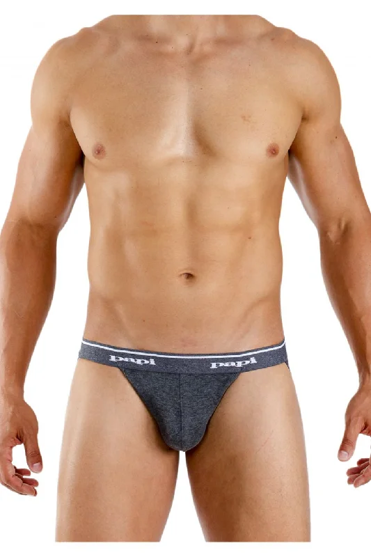 Papi 705910-962 3PK 1X1 Rib Jockstrap Color Black-Charcoal-Gray