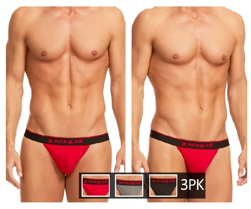 Papi 980902-950 3PK Cotton Stretch Thong Red-Gray-Black