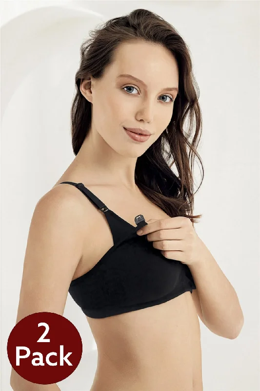 Shopymommy - 2-Pack Cotton Jersey Nursing Bra Black - 8150