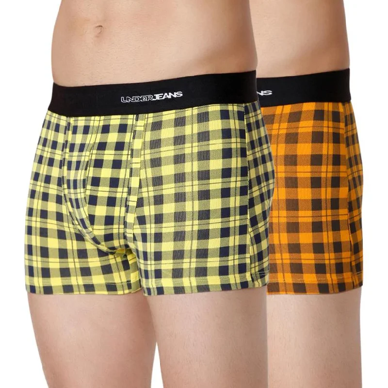 Men Premium Orange Check & Yellow Check Cotton Blend Trunk (Pack of 2)- UnderJeans by Spykar