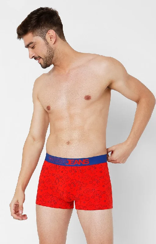 Underjeans by Spykar Men Premium Red Cotton Blend Printed Trunk