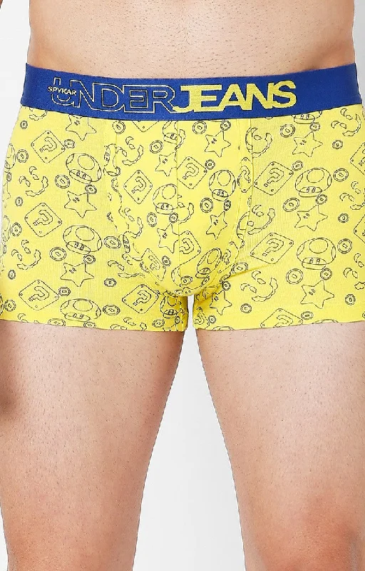 Men Premium Yellow Cotton Blend Printed Trunk- UnderJeans by Spykar