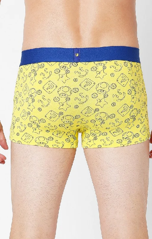 Men Premium Yellow Cotton Blend Printed Trunk- UnderJeans by Spykar