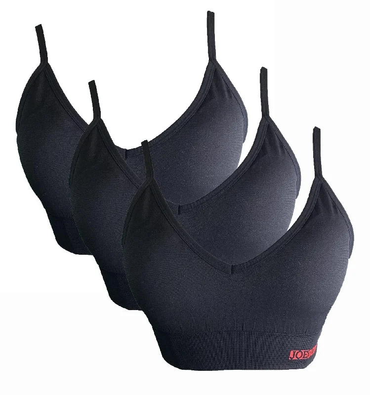 3-Pack Joe Boxer Sports Bras Non-Wired Soft Padded Bralette Black Multipack New