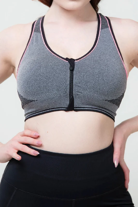 Active Bra Zip Harmaat Urheilurintaliivit