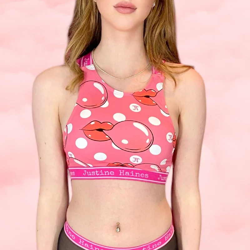 Asymmetrical Strappy Bra Top in Pink Bubble Gum