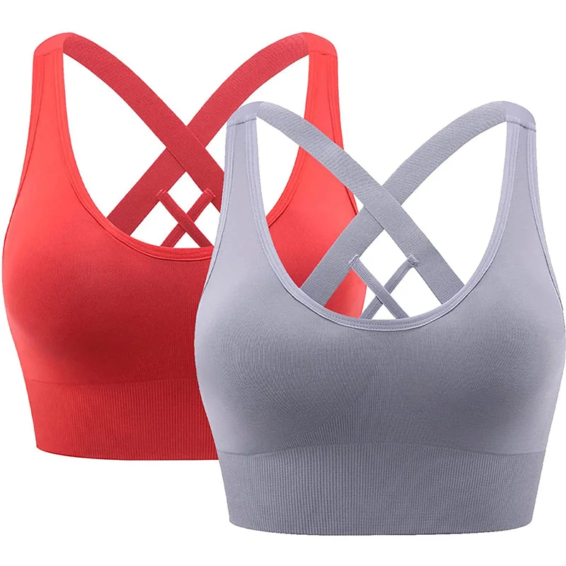 HANERDUN Womens Sport Bras Cross Back Removed Cup Support for Yoga Running Workout Exercise Gym