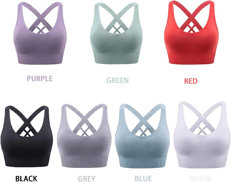 HANERDUN Womens Sport Bras Cross Back Removed Cup Support for Yoga Running Workout Exercise Gym