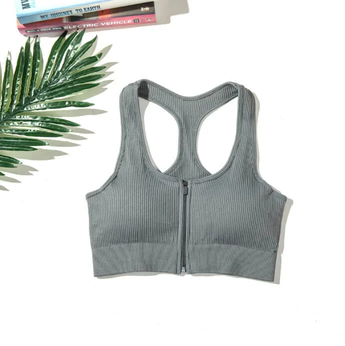 Low Cut Zipper Sports Bra