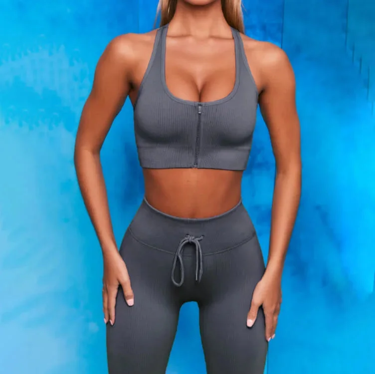 Low Cut Zipper Sports Bra