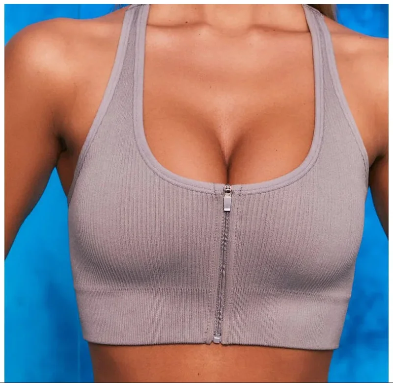 Low Cut Zipper Sports Bra