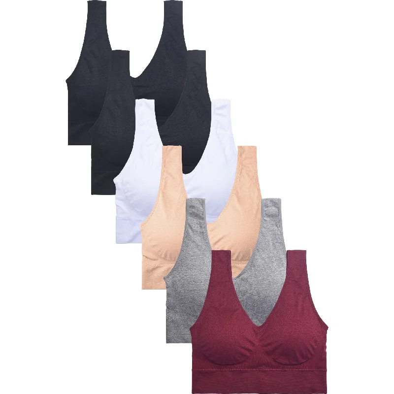 PACK OF 6 SOFRA WOMEN'S SEAMLESS SPORTS BRA (BR0124SP6)