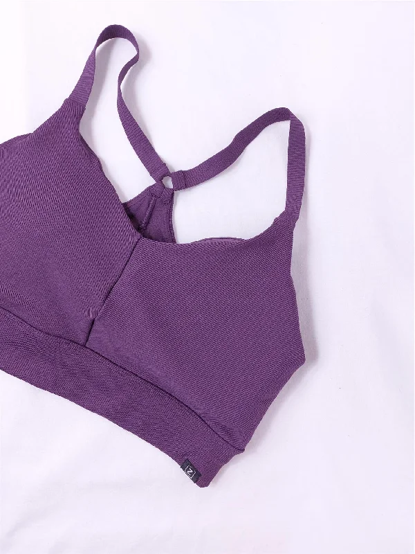 Zobha Ribbed Sports Bra Yoga Top Non-Wired Lightly Padded Racerback Plum Purple