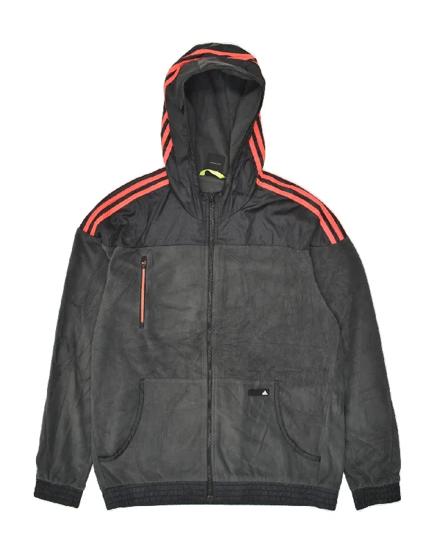 Men's Coats with Patchwork DesignsADIDAS Mens Climawarm Hooded Fleece Jacket UK 42 XL Grey Polyester