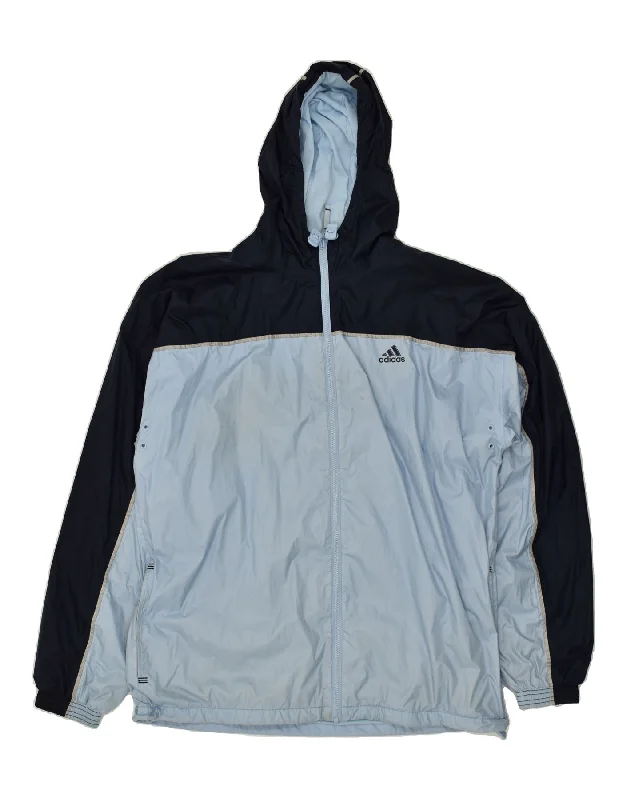 Men's Coats for Winter SportsADIDAS Mens Hooded Rain Jacket UK 46/48 XL Blue Colourblock Polyamide