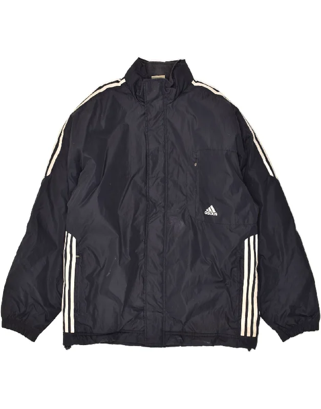 Men's Coats with Chest PocketsADIDAS Mens Hooded Windbreaker Jacket Size 44/46 Large Navy Blue Polyester