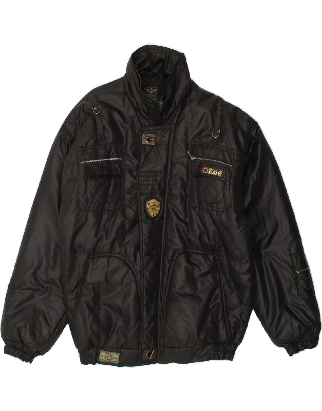 Men's Coats for WalkingALASKA Mens Graphic Bomber Jacket UK 44 2XL Black Cotton